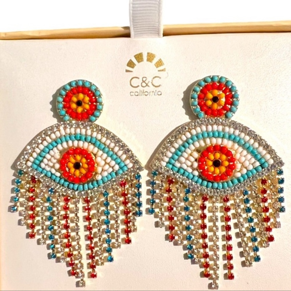 Evil Eye bling earrings by C&C California NIB